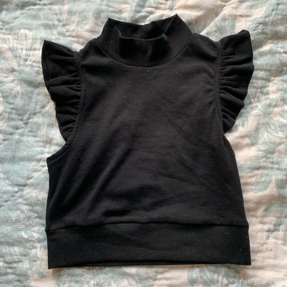 Mock neck Flutter Sleeve Crop